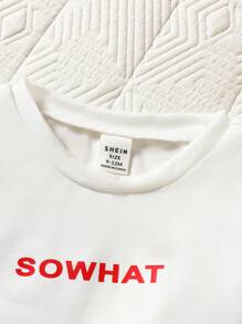 SHEIN 2 件套男婴 Sowhat” 标语 T 恤和宽松牛仔裤休闲装，春夏 - 白色 - 查看 4