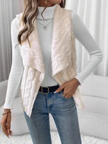 SHEIN LUNE Oversized Collar, Asymmetrically Hemmed, S-Shaped Ribbed Texture Reversible Sleeveless Women's Casual Jacket - Apricot - View 5