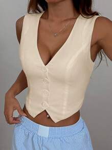 Muchica Button Front Vest Blazer - Apricot - View 1