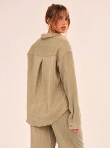 MUSERA Striped Linen Feel Beach Shirt Vacation Casual Spring Summer Fall