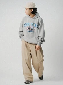 DAZY 男士秋季刺绣长袖连帽衫 - 灰色 - 查看 9