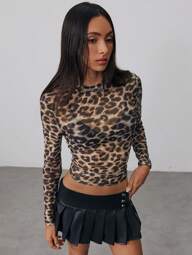 Aloruh Sexy elegante doorzichtige transparant T-shirt voor dames met
luipaardprint voor de herfst