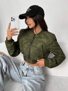 SHEIN EZwear Chaqueta de manga larga de unicolor, vintage y minimalista para mujeres