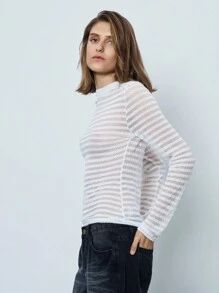 Maija Women's Turtleneck Long Sleeve Striped Chic Casual Top Going Out Tops