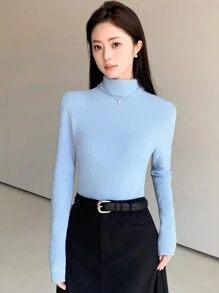 EastFlair Women's Thick Seamless Turtleneck Knit Sweater - Blue - View 5