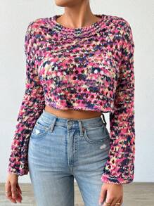 Chiquease Contrast Color Round Neck Casual Long Sleeve Sweater, Knit Pullover Fall Winter - Multicolor - View 3