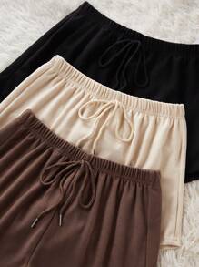 SHEIN 3 chiếc quần short ngủ thường ngày màu trơn cho nữ - Nhiều màu - Xem 6