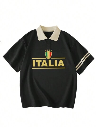 INAWLY Men Italian Print Short Sleeve T-Shirt Graphic Tees Women Tops