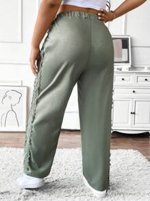Calvaya Plus Size Elastic Drawstring Pocket Straight Leg Casual Fashion Street Pants Fall Cloth For Women - Green - View 2