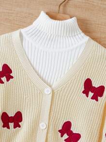 Girls Apricot Short Embroidered Bow Cardigan - Apricot - View 4