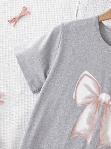 Camisón de manga corta con estampado de gato simple para niña preadolescente, ropa de verano para viajes y relajación - Gris Claro - Ver 7