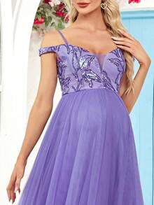 孕妇露肩网眼亮片派对连衣裙 - 紫羅蘭色 - 查看 8