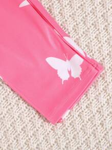 SHEIN Tween Girl 紧身心形印花上衣和蝴蝶印花长裤家居服套装 - 玫紅色 - 查看 3