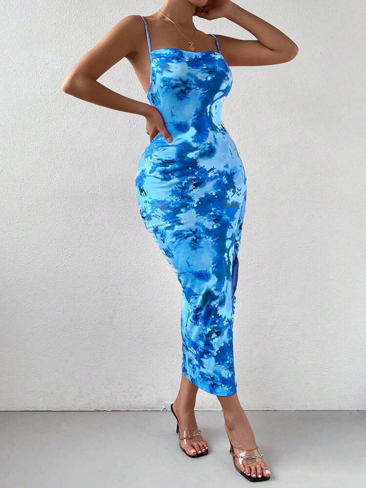 Chiquease Vestido largo tipo maxi estilo tie-dye con top camiseta de mujer - Azul - Añade 3