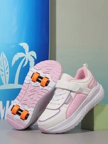 升级版青少年女孩春秋季 Heelys 四轮旱冰鞋，可调节钩环，方便穿脱，带可拆卸轮子，两用运动鞋，适合日常轮滑 - 彩色 - 查看 6