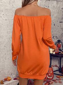 SHEIN LUNE Halloween Off Shoulder Mini Dress Women Horror Season Skeleton Print Autumn Tops & Dress