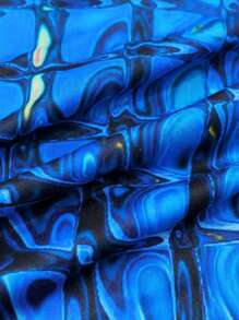 SHEIN Slayr 女式 V 领长袖超长修身印花连衣裙 - 藍色 - 查看 5