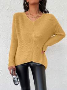 EURMUSE Batwing Sleeve Ribbed Knit Jumper