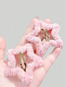 ROMWE Kawaii 4 件装女士可爱粉色毛绒星星发夹