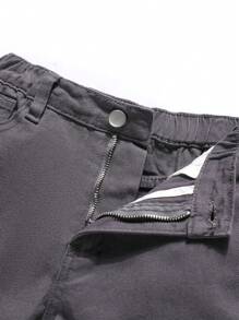 SHEIN Explorewe Tween Boys Versatile Cool Campus Style Pockets Denim Jeans - Dark Grey - View 3