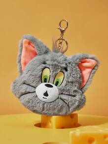 TOM & JERRY X SHEIN Cartoon Cat Embroidered Plush Super Soft Hanging Pouch - Grey - View 2