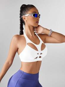 Innovista 运动文胸结构化运动露背设计可调节日常运动休闲中支撑瑜伽普拉提 HIIT 训练办公室健身房跑步拳击运动服秋季健身服舒适运动功能性有氧运动健康 - 白色 - 查看 7