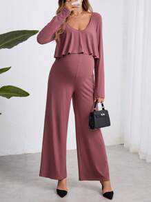 SHEIN Maternity Solid Wide Leg Cami Jumpsuit - Purple - View 5