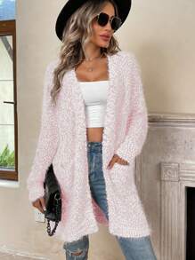 女式纯色简约休闲开衫 - 粉色 - 查看 4