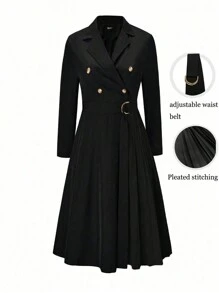 SHEIN Clasi 大尺碼女士雙排扣西裝連衣裙 - 黑色 - 查看 1