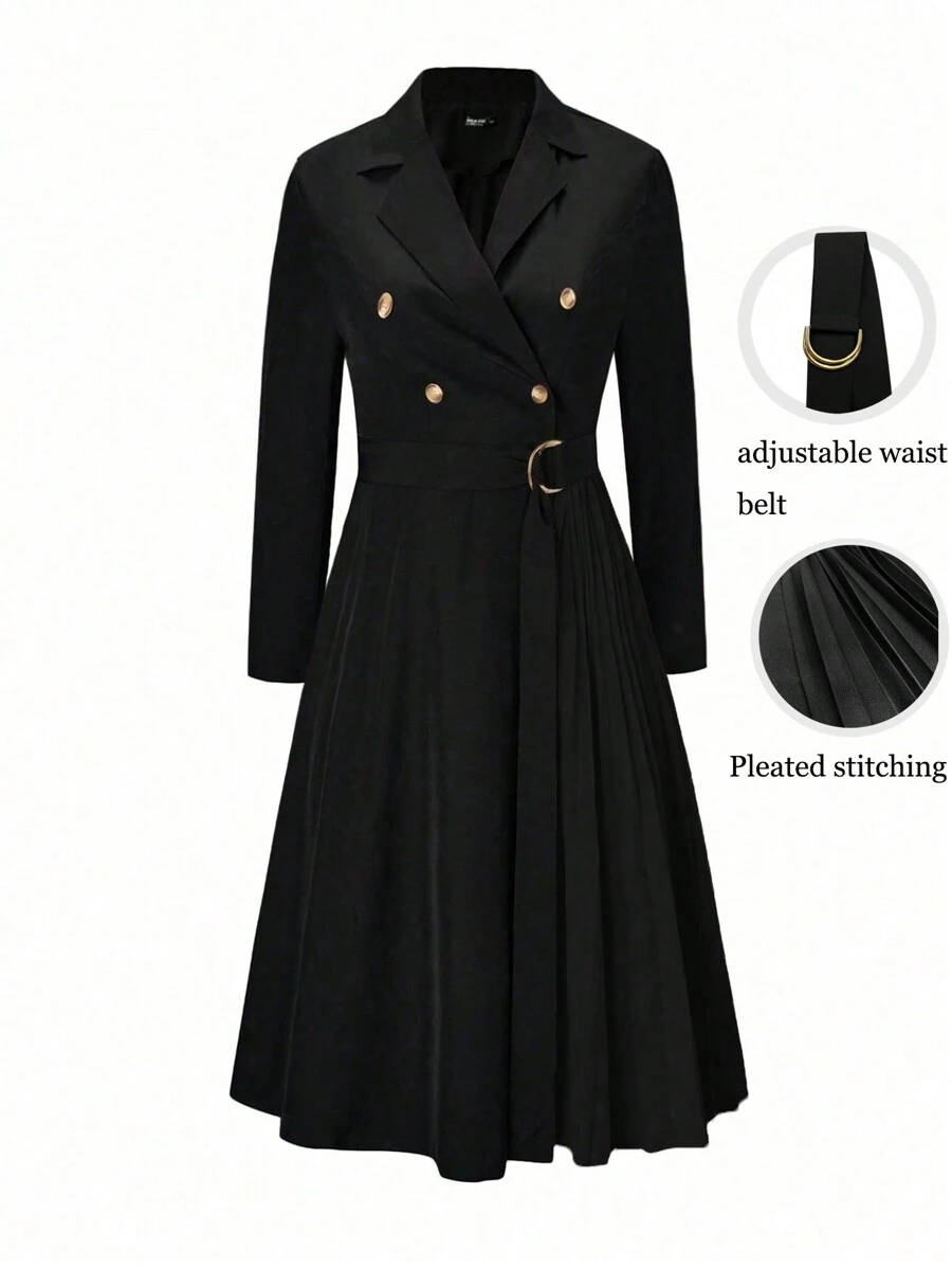 SHEIN Clasi 大尺碼女士雙排扣西裝連衣裙 - 黑色 - 查看 1