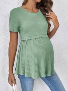 SHEIN 优雅浪漫性别揭示派对褶皱孕妇 T 恤