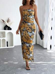 Zolique Women's Sexy Tie Dye Side Slit Tube Dress, Summer