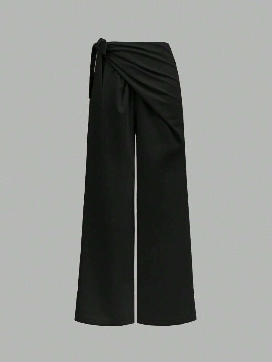 Firerie 女款卡其色仿亚麻高腰阔腿裤 - 黑色 - 查看 1