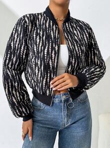 SHEIN Essnce Women's Tie-Dye Printed Long Sleeve Casual Baseball Jacket, Spring & Fall - Multicolor - View 6