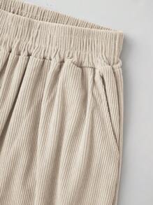 SHEIN Women's Solid Color Simple Adjustable Waist Casual Baggy Pants Fall Cloth For Women - Beige - View 6