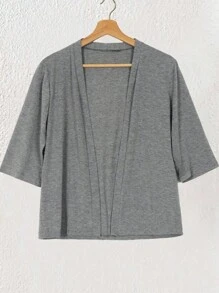 INAWLY 女式纯色短袖前开式休闲 T 恤，春夏季 - 灰色 - 查看 3