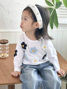SHEIN Vêtements de mode automne/hiver pour bébé fille avec application florale 3D mignonne et brodée - Blanc - Voir 6