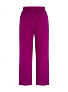 SHEIN TaskFit Plus Size V-Neck Drawstring Pocket Short Sleeve Top And Elastic Waist Pants Uniform Scrub Set - Hot Pink - View 7