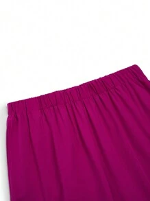 SHEIN TaskFit Plus Size V-Neck Drawstring Pocket Short Sleeve Top And Elastic Waist Pants Uniform Scrub Set - Hot Pink - View 12