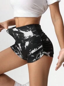 SHEIN EZwear 女士扎染褶皱宽腰短款紧身裤 - 彩色 - 查看 4