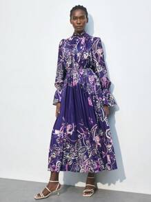 Maija Women's Paisley Print Casual Dress, Spring Autumn - Purple - View 6