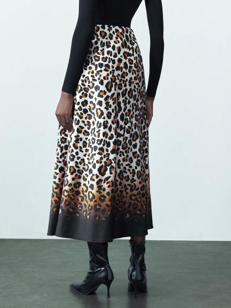 SHEIN Maija Leopard Print Elastic Waist Skirt, Elegant & Comfortable Fashionable Style For Women Spring/Summer