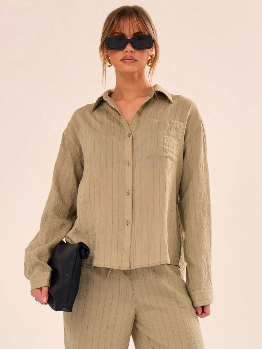 MUSERA Striped Linen Feel Beach Shirt Vacation Casual Spring Summer Fall