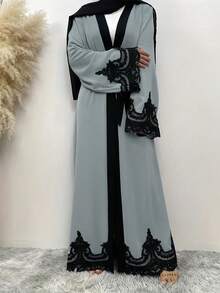 Women's Turkish & Arabian Traditional Long Modest Long Sleeve Abaya, Robe - Grey - View 3