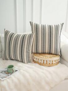 1pc Home Minimalist Wide Striped Decorative Pillow Cover,Fall Decor,Autumn Decor,Room Decor - Black - View 4