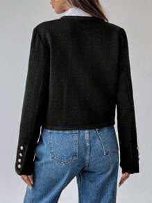 SHEIN Clasi Tweed Patchwork Woolen Coat For Women - Black - View 2