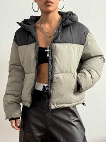 StreetHx Contrast Color Hooded Padded Padded Coat, Short & Lightweight Winter Clothes - Multicolor - View 6