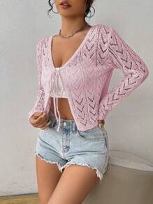 Chiquease Women Hollow Out Front Lace Up Cardigan, Vacation
