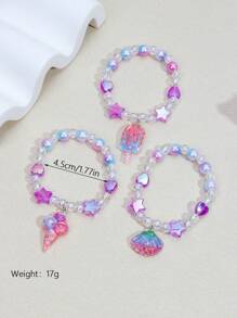 3pcs Girls Star & Ice Cream Charm Beaded Bracelet - Multicolor - View 2
