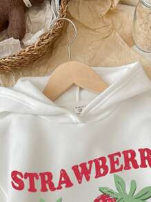 SHEIN Leap Crew Tween Girls' Casual Retro American Style Cartoon Strawberry Print White Long Sleeve Loose Fit Thick Sweatshirt, Suitable For Autumn/Winter - White - View 3